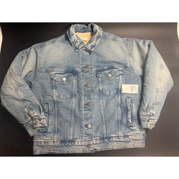 Good American NWT Denim Sherpa Jacket‎ GNT828 Size 0 MSRP $195 - Picture 1 of 6